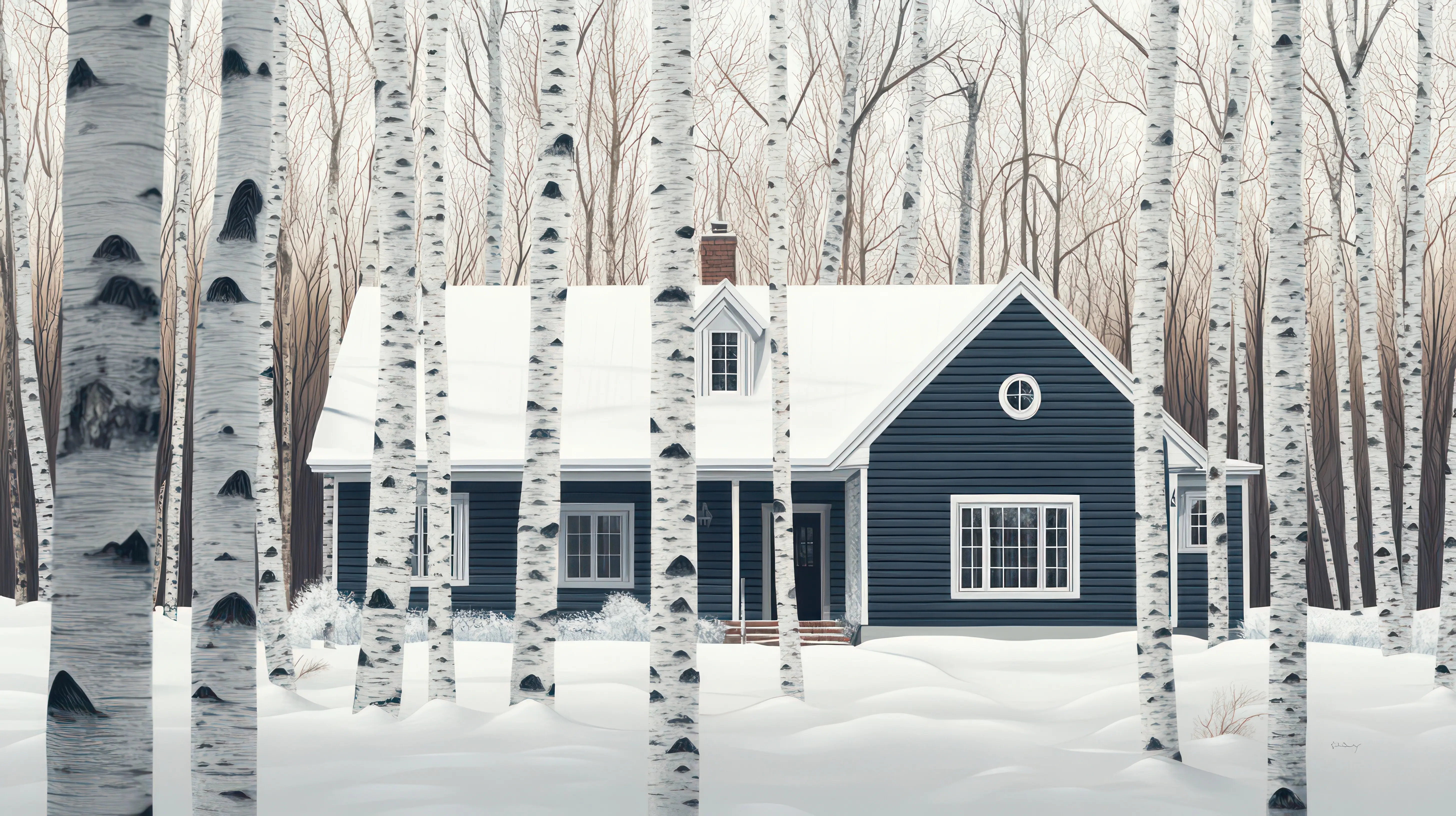 a blue house displaying the number 4 on the front